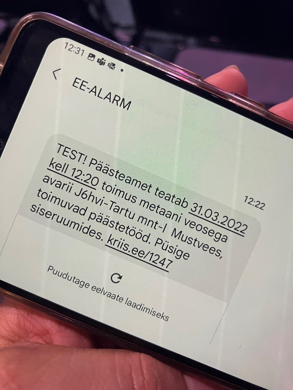 ohuteavituse testmine SMS EE-ALARM